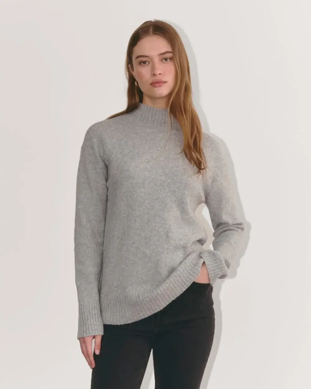 Everlane Mock Neck Gray Sweater in Plush Cotton Size L